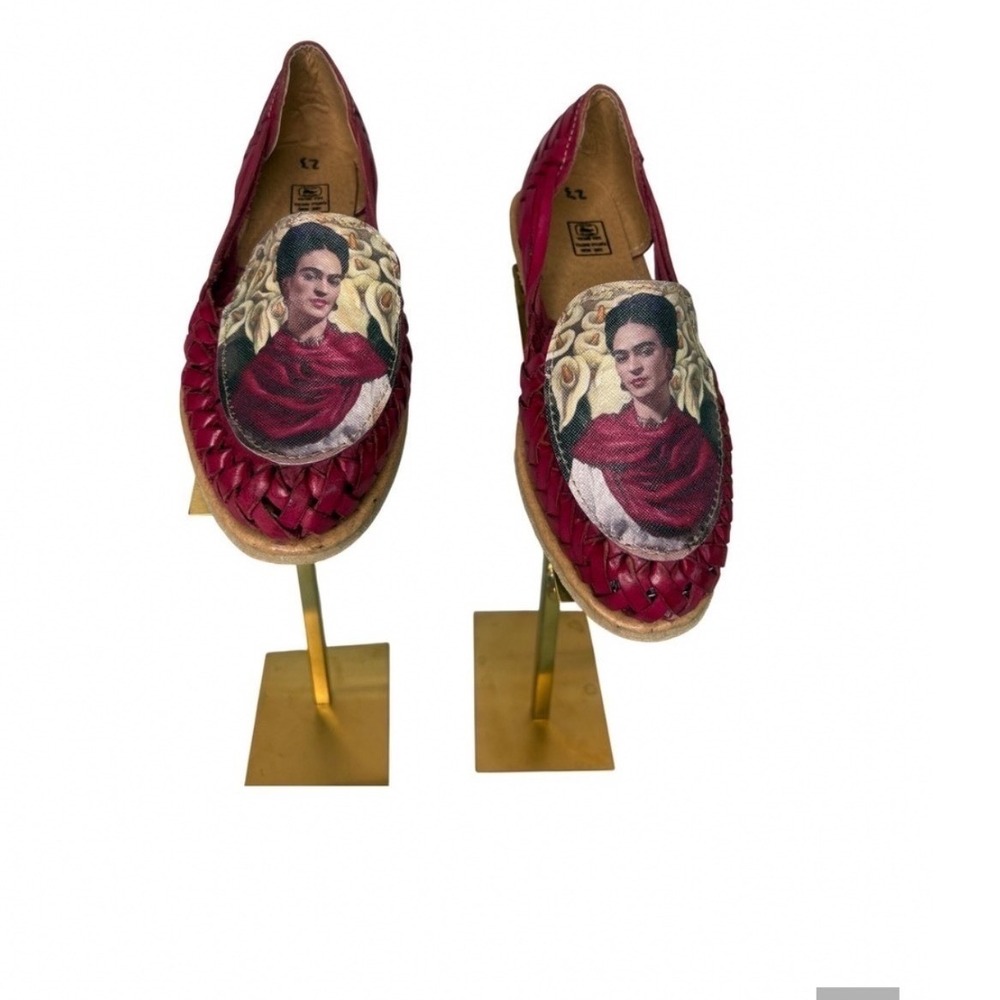 Hecho En Mexico Huarache Flats Frida Kahlo Woven Leather Pink Boho Size 5.5